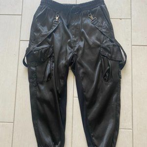 Black Satin Carmar Pants with Buckles